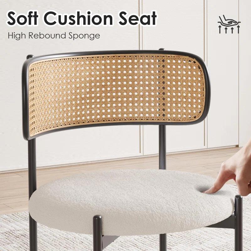 Bay Isle Home™ Kitchen Chairs Set Of 2, Mid-Century Modern Dining Chairs,Kitchen Dining Room Chairs, Rattan Backrest Round Upholstered Dining Chairs,Beige