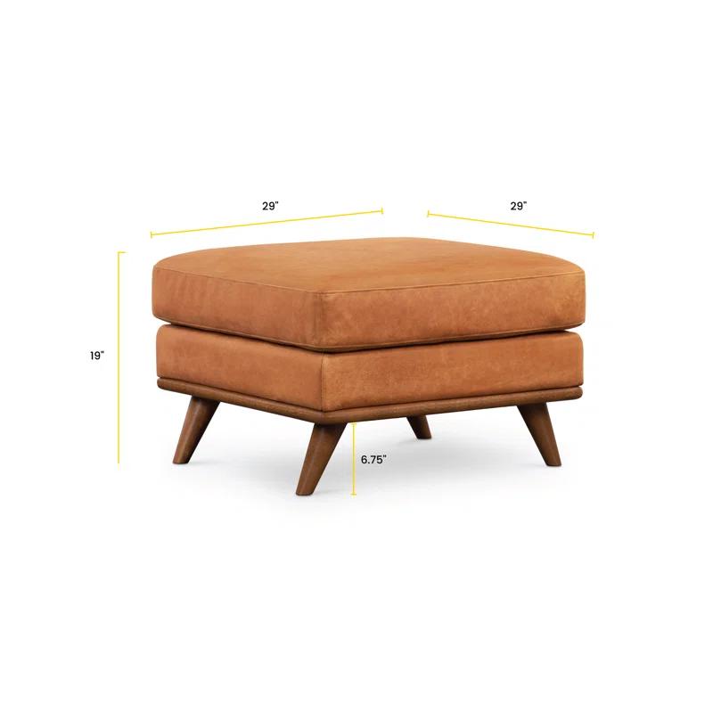 Poly & Bark Nolita Full-Grain Italian Leather Ottoman with Solid Wood Base