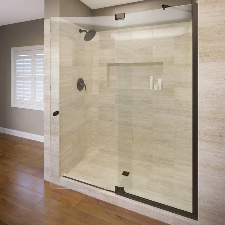 Cantour 36 in. x 76 in. Semi-Frameless Pivot Shower Door in Oil Rubbed Bronze with Handle
