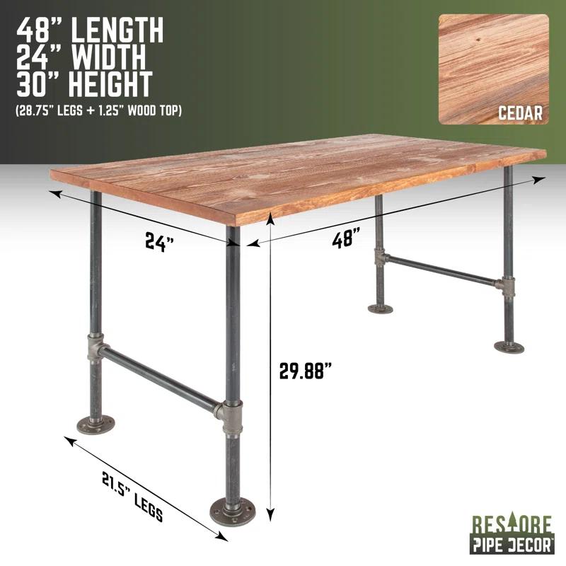 Pipe Decor 24 In. X 48 In. X 30 In. Wood Office Desk With Industrial Steel Pipe Legs