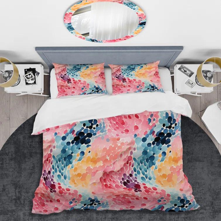 Design Art Watercolor Eccentricity Pink And Blue I Abstract Duvet Cover Set