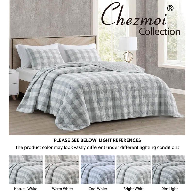 Chezmoi Collection Cotton Plaid Quilt Set