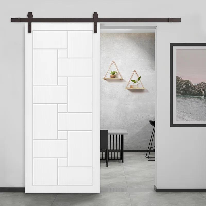 Calhome Paneled Manufactured Wood And Metal Barn Door With Installation Hardware Kit