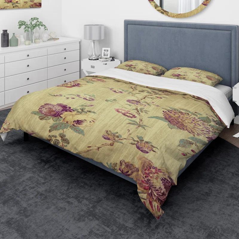 Vintage Purple Flowers - Vintage Floral Duvet Cover Set - Microfiber Polyester