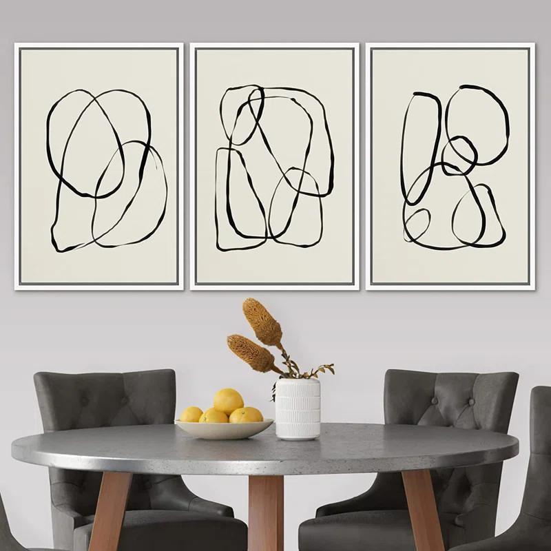 SIGNLEADER " Modern Duotone Geometric Spiral Ring Circle Collage 3 Piece Framed Wall Art. " 3 - Pieces