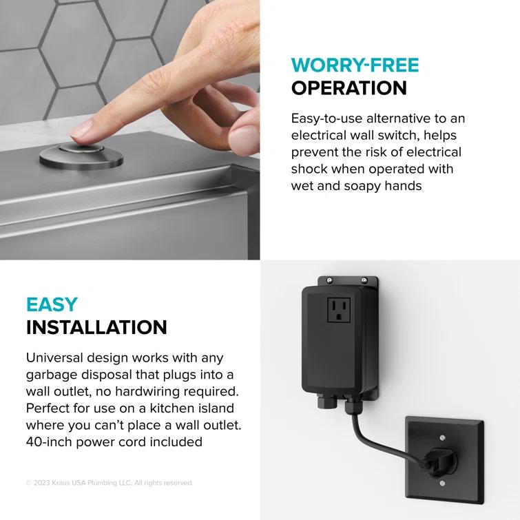 Kraus KRAUS Garbage Disposal Air Switch Kit with Push Button, AC Adapter, Power Cord, and Air Tube Included