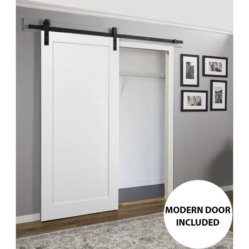 SARTODOORS Quadro Paneled Wood Barn White Door with Installation Hardware Kit