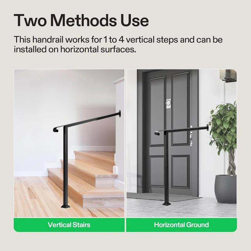 VIVOSUN 2 Step Wrought Mattle Iron Stair Handrail with Single Curved End