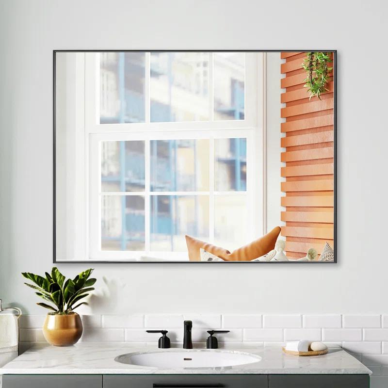 Modern & Contemporary Rectangle Bathroom Vanity Mirror Metal Framed Wall Mirror