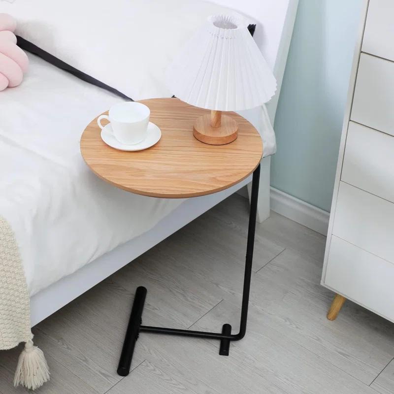 17 Stories Side Table For Couch,C Shaped End Table Slide Under Sofa For Living Room Bedroom Small Space,Laptop Snack Coffee Tables Wood,Natural Wood