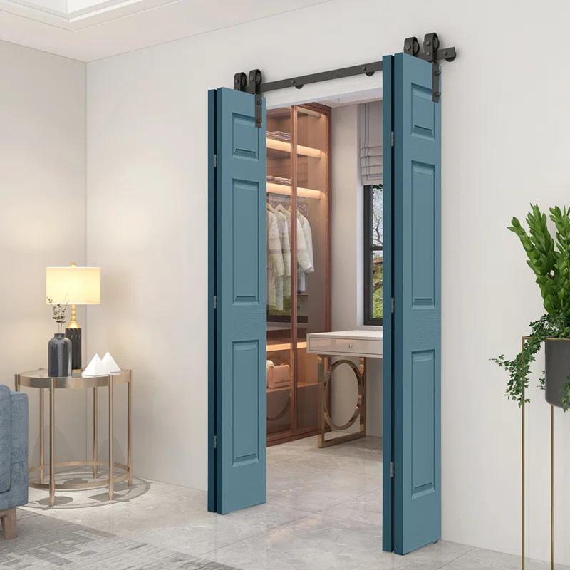 Calhome Paneled MDF Composite Double Bifold Barn Doors with Installation Hardware Kit