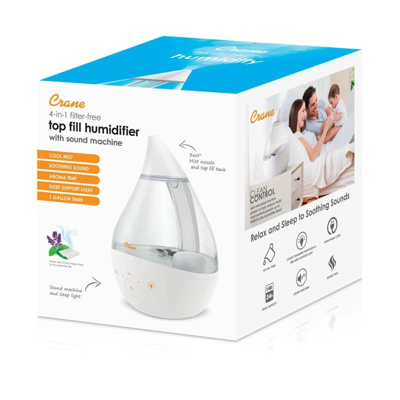 Crane USA Drop 2.0 , 4-in-1 Cool-Mist Humidifier with Aroma Tray & Sound Machine