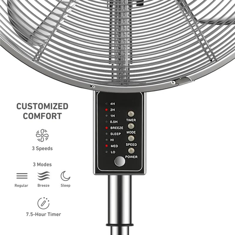 Holmes 16" Oscillating Digital Chrome Metal Stand Fan, 3 Speeds, Remote Control