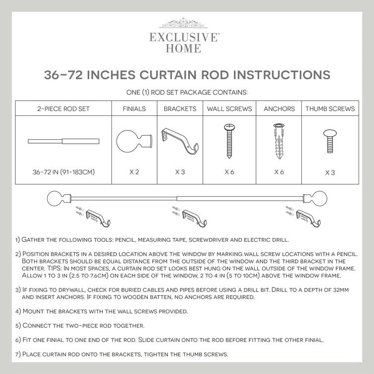 Amalgamated Textiles Exclusive Home Marquise 1" Curtain Rod and Coordinating Finial Set, Adjustable