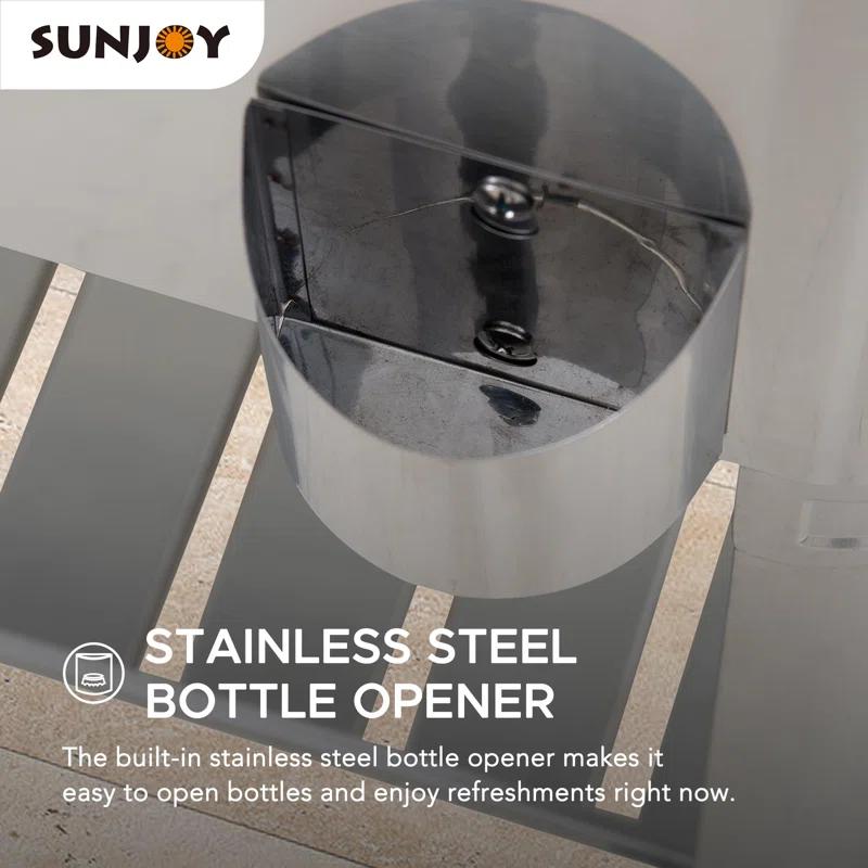 Sunjoy Sunjoy 80 Quart Patio Cooler Cart Stainless Steel Rolling Ice Chest With Steel Bottle Opener, Shelf And Lockable Wheels