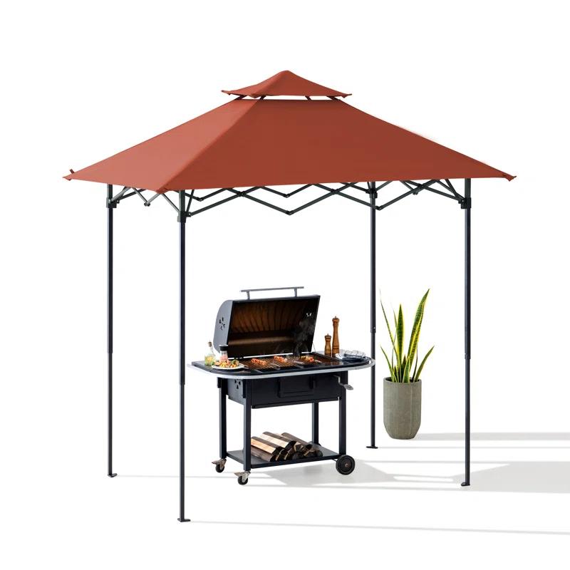 Sunjoy SUNJOY 8' x 5'  Pop up Grill Gazebo Double Tiered Outdoor Gazebo Standing-Height Canopy with Magnetic LED Light, Adjustable Ceiling Height, for BBQ,Picnics, Outdoor Events