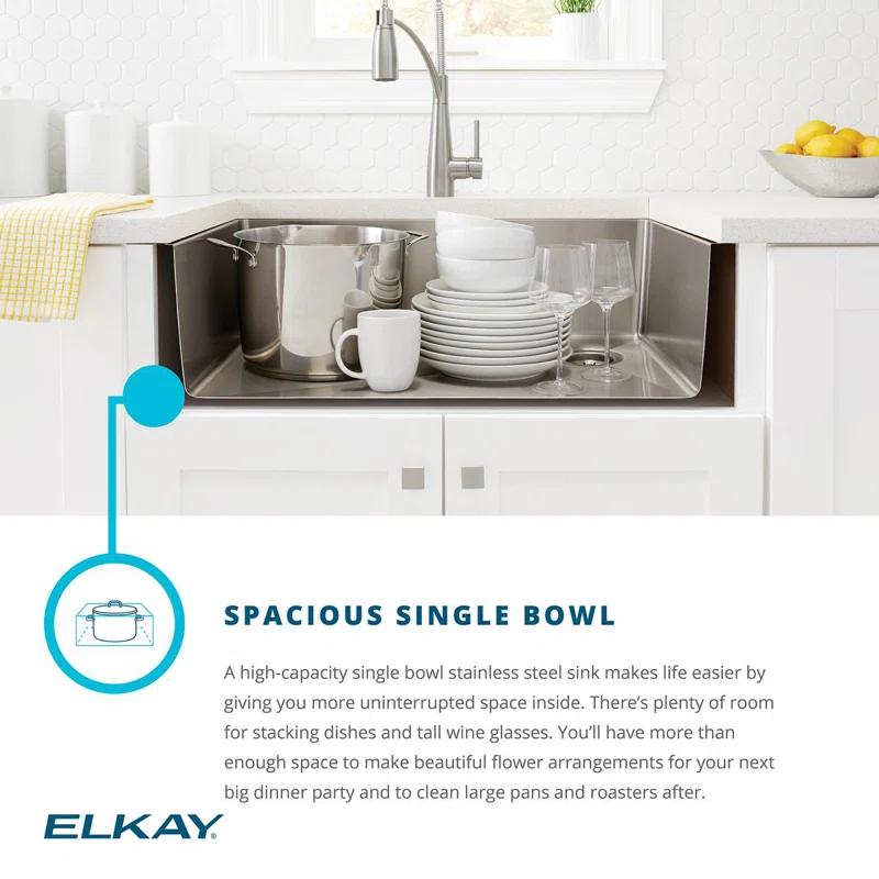 Elkay EFRU311610TFC Crosstown Stainless Steel 33" L x 18" W Undermount Kitchen Sink with Faucet