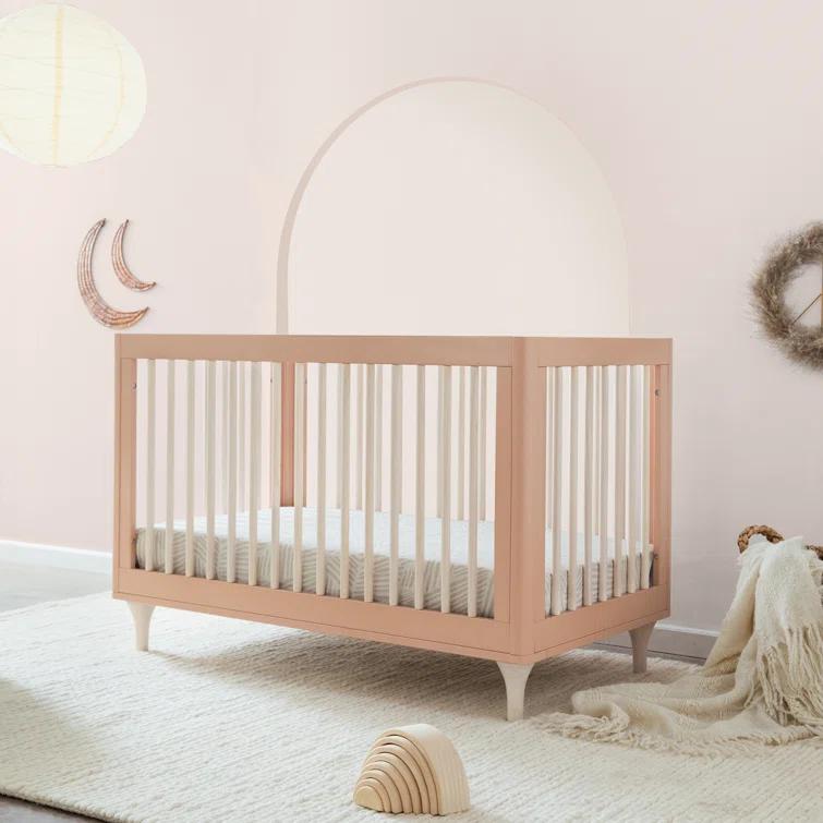 Babyletto Lolly Crimson Red & Natural Wood 3-in-1 Convertible Baby Crib with Toddler Bed Conversion Kit