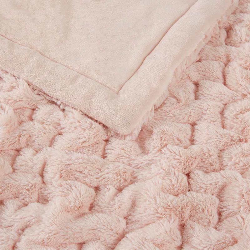 Madison Park Blush Ruched Fur Throw 50x60"