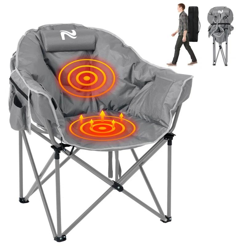 Arlmont & Co. Heated Camping Chair Oversized, Outdoor Portable Heated Folding Chairs With Pillow
