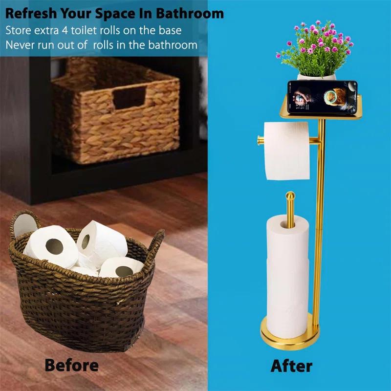 FLOORING CENTER LLC AToiletHolderC1 Freestanding Toilet Paper Stand With Tray