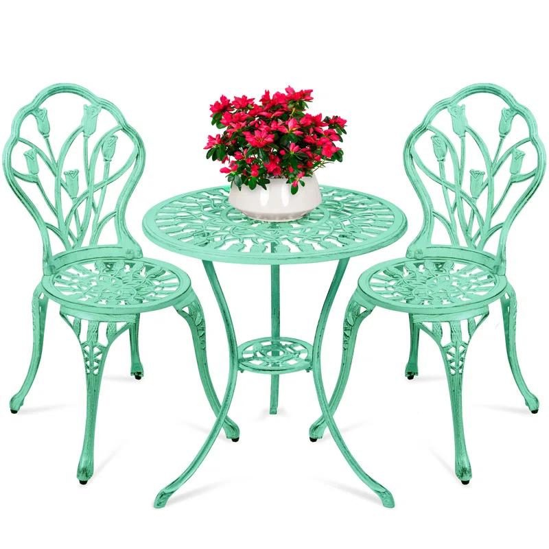 Fleur De Lis Living Fleur De Lis Living 3-Piece Cast Aluminum Patio Bistro Furniture Set W/ Antique Finish - Copper