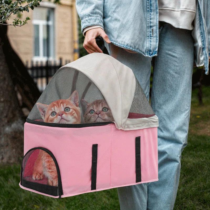 MoNiBloom Folding Pet Stroller, Foldable Dog Jogger Stroller with Detachable Carrier, Basket and Cup Holder