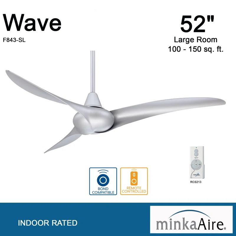 52" Wave 3 - Blade LED Propeller Ceiling Fan with Remote Control and Light Kit Included