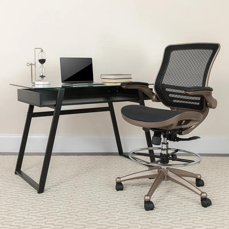 Flash Furniture Mignone Mid-Back Transparent Mesh Office Chair with Flip-Up Arms