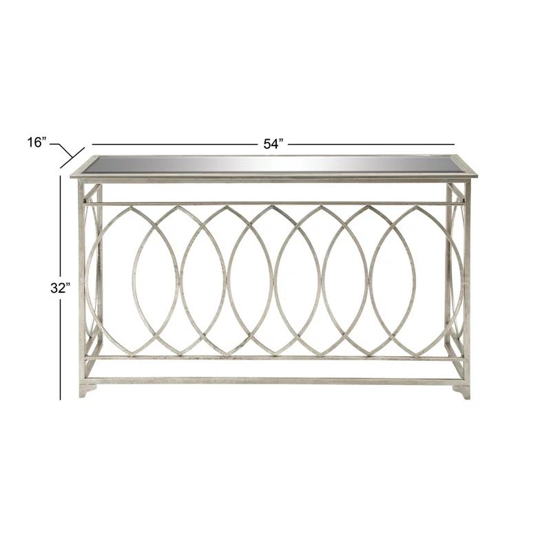 Mercer41 Metal Geometric Living Room Console Table with Mirrored Glass Top