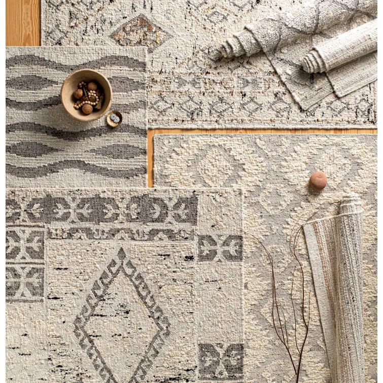 Gray Rectangular Handmade Wool and Viscose Area Rug, 8'10" x 12'