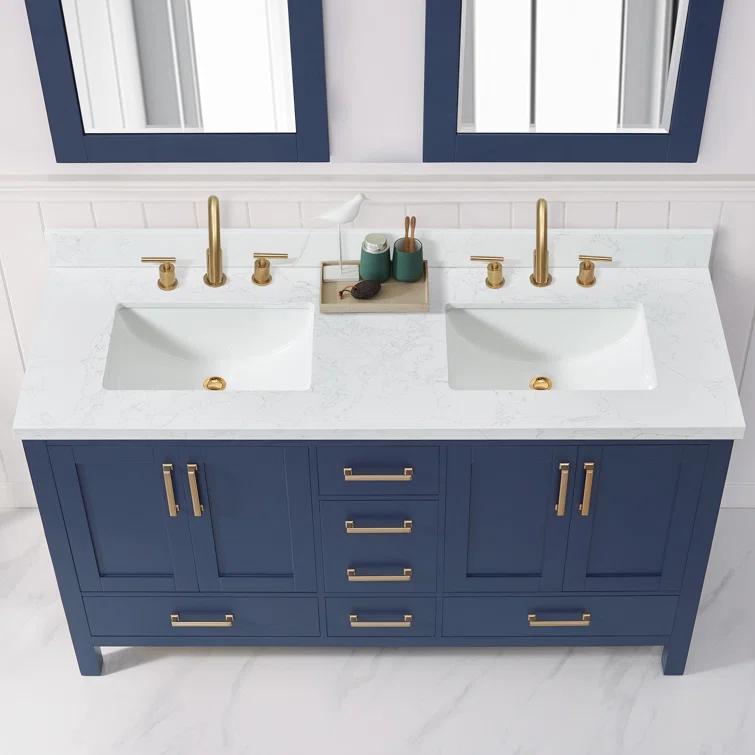Vinnova Jaen 61'' Engineered Stone Double Vanity Top with Sink and 3 Faucet Holes | Wayfair