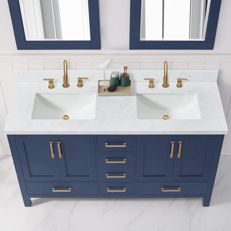 Vinnova Jaen 61'' Engineered Stone Double Vanity Top with Sink and 3 Faucet Holes | Wayfair