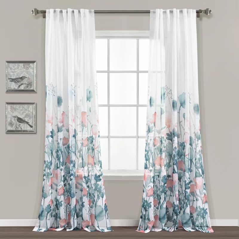 Lush Decor Zuri Floral Sheer Rod Pocket Curtain Panels (Set of 2)