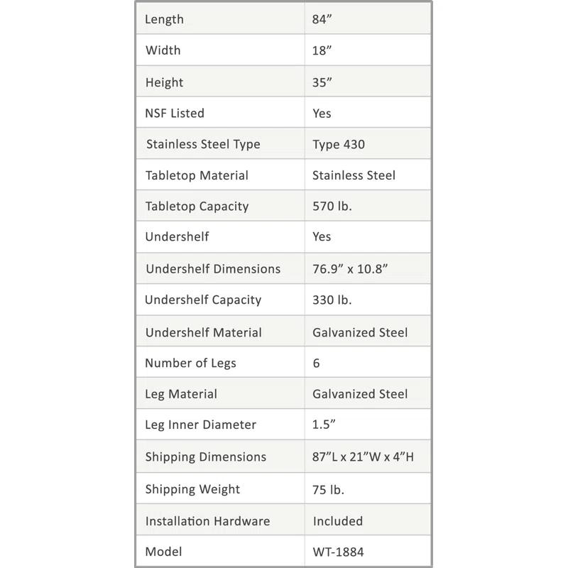 Amgood Amgood Stainless Steel 35'' H Work Table