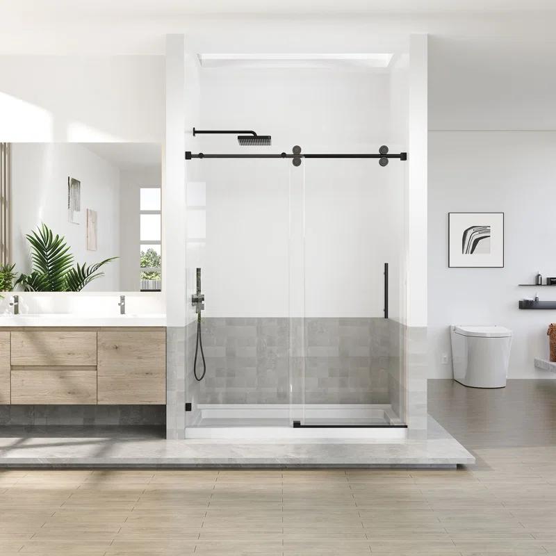 OPVANDE MT 8-2001-6076BLK 56-60 In. W X 76 In. H Single Sliding Frameless Shower Door With 5/16 In. (8 Mm) Tempered Glass