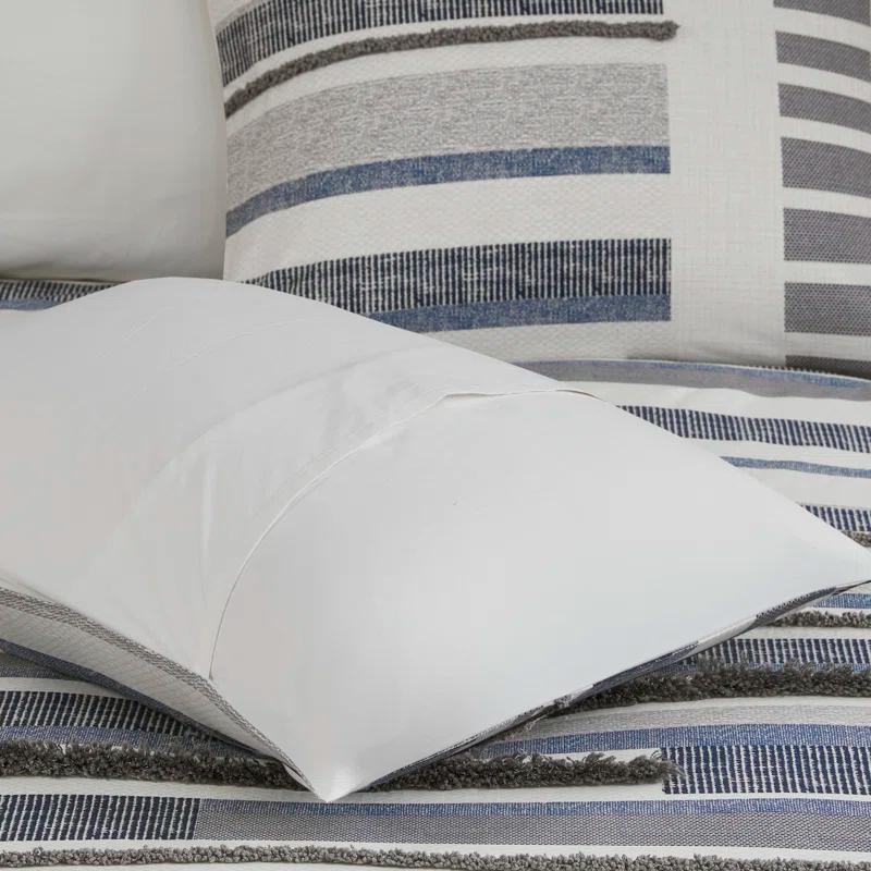 INK+IVY Serena Navy/Gray Standard Cotton 3 Piece Duvet Cover Set