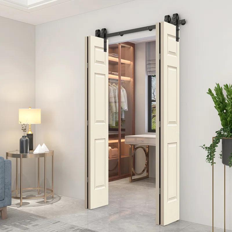 Calhome Paneled MDF Composite Double Bifold Barn Doors with Installation Hardware Kit