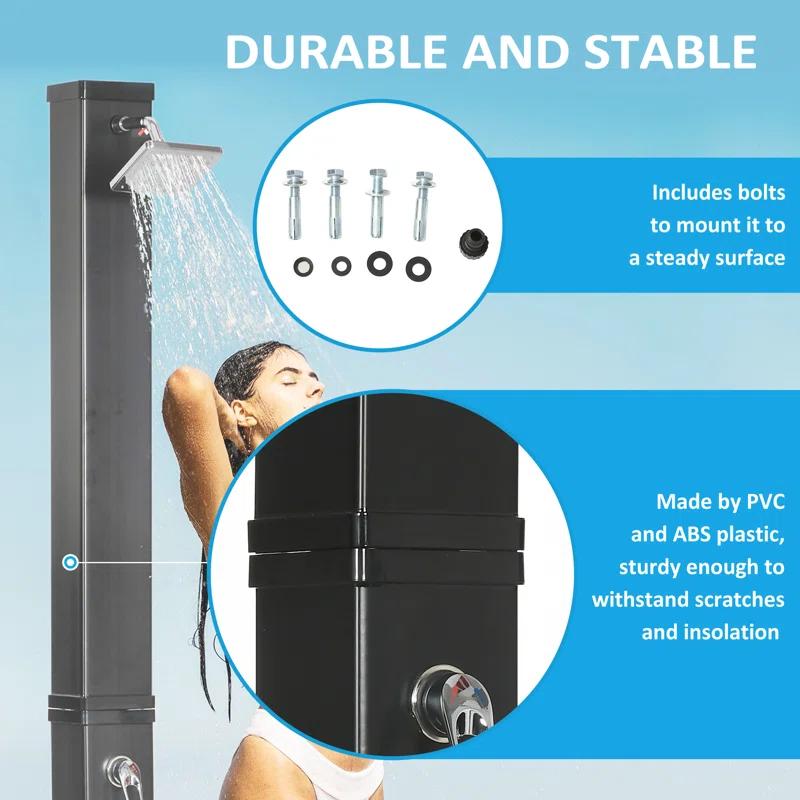 Outsunny Solar Powered Temperature Controlled PVC Freestanding Outdoor Shower with Detachable Shower Head and Footwash Spout