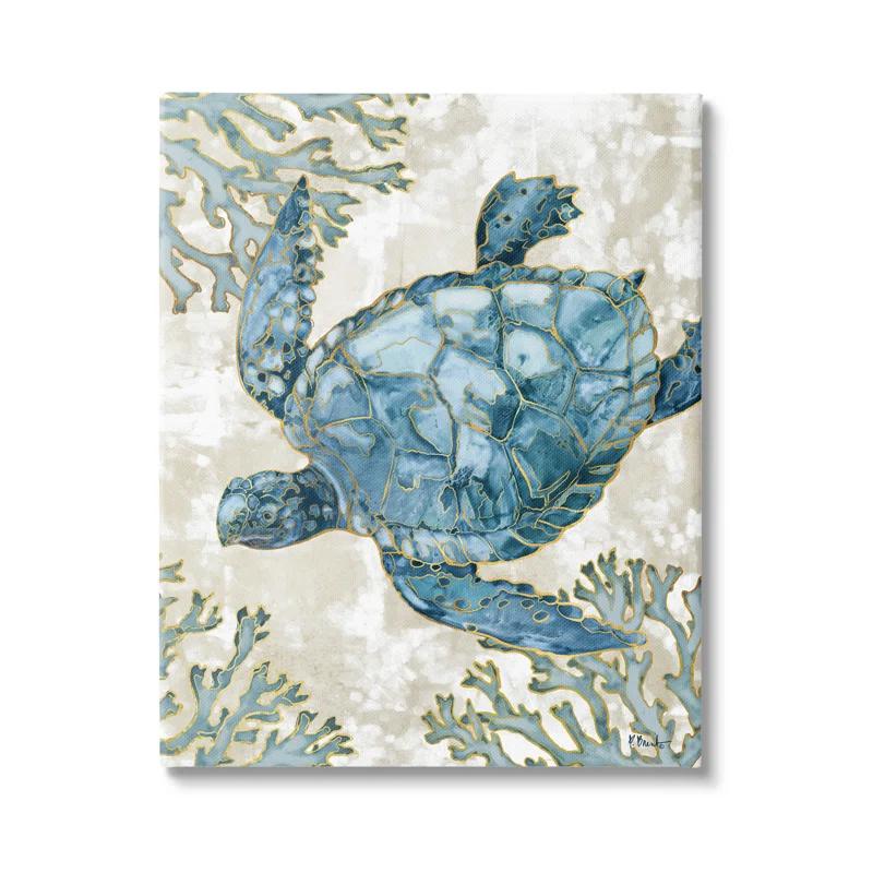 Stupell Industries " Sea Turtle Swimming Playa Sealife " by Paul Brent Painting Print