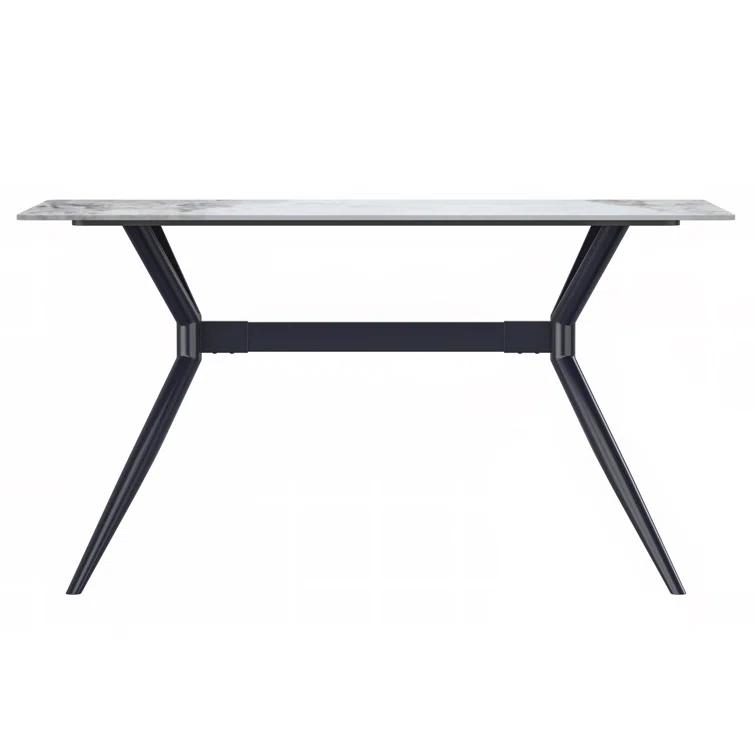 Hokku Designs Senath Modern Dining Table with Sintered Stone Top and Stainless Steel Base