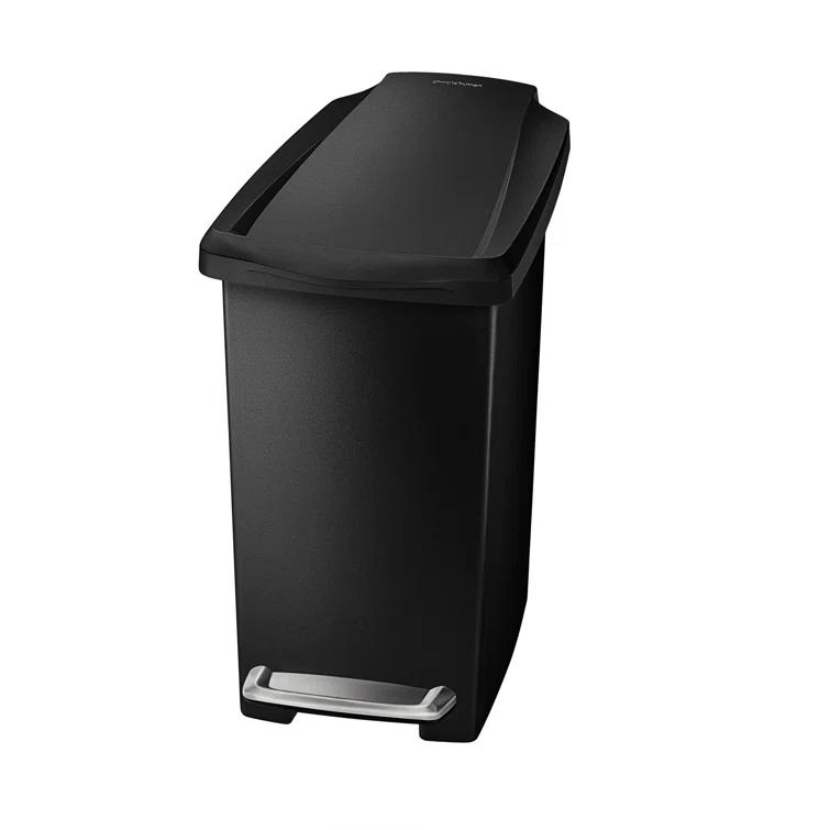 simplehuman Simplehuman 10 Liter / 2.6 Gallon Compact Slim Bathroom or Office Step Trash Can, Black Plastic