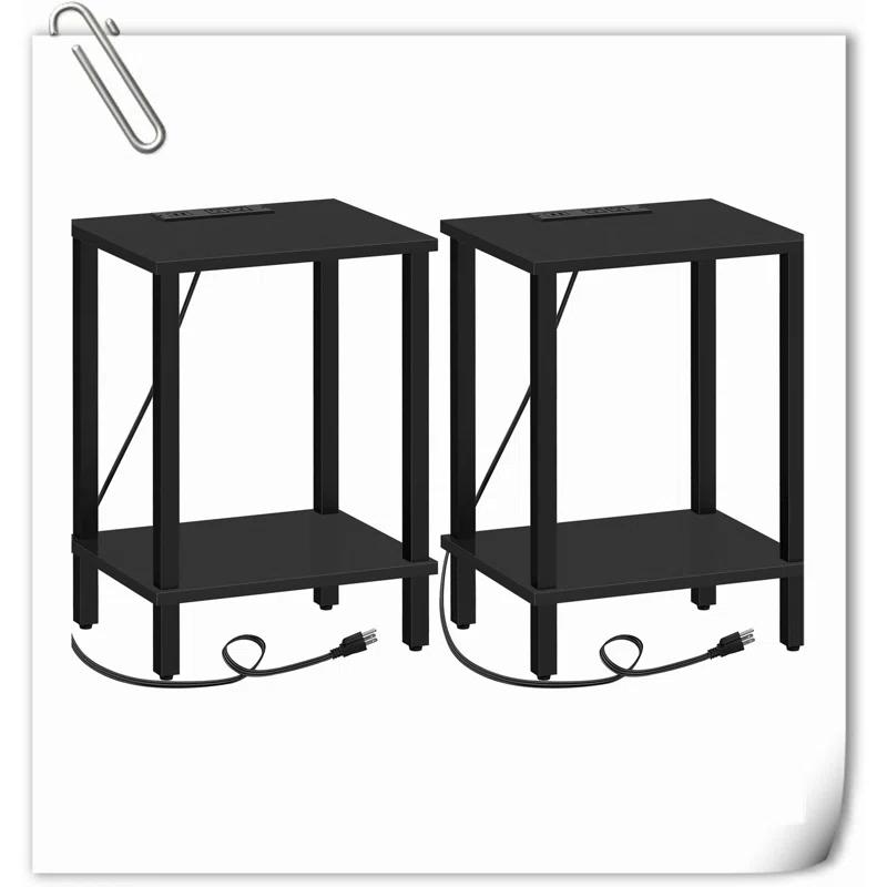 End Table With Charging Station, Side Table With USB Ports And Outlets, Nightstand, 2-Tier Storage Shelf, Sofa Table For Small Space, 1 Package(2PCS)