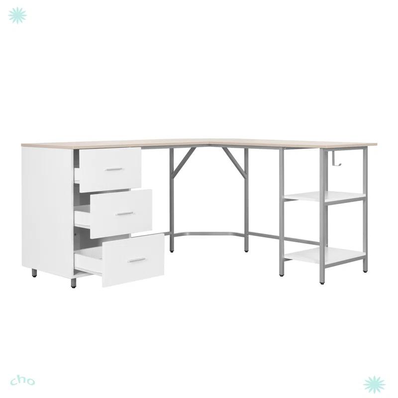 17 Stories Techni Mobili L-Shape Home Office Two-Tone Desk With Storage