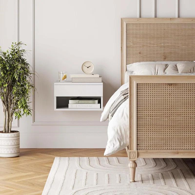 Nathan James Modern Floating Bedroom Nightstand with Storage Drawer and Open Shelf Cubby