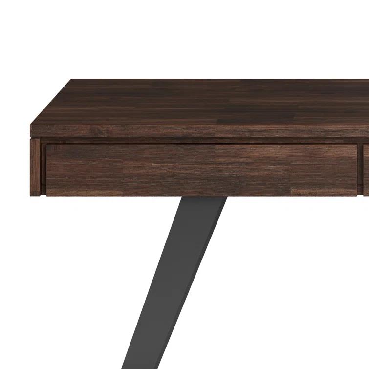 Simpli Home Lowry Solid Acacia Wood Desk, Industrial Style with Keyboard Tray and 2 Drawers