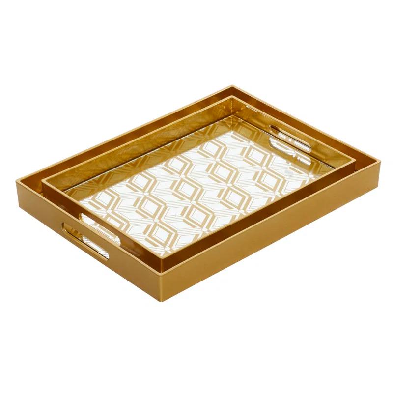 CosmoLiving by Cosmopolitan Plastic Mirrored Geometric Decor Gold Tray Set