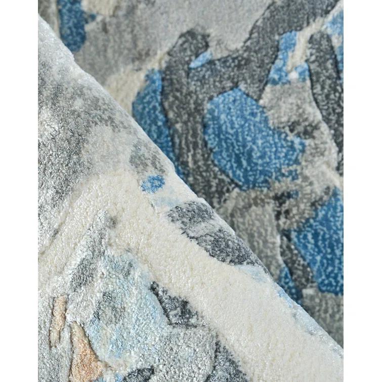 Exquisite Rugs Gianni Handmade Hand Loomed Wool/Bamboo Silk Blues/Silver/Ivory Area Rug