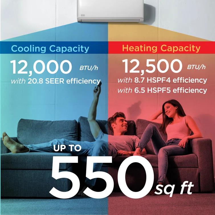 BLACK+DECKER 12,000 BTU Inverter Mini Split Air Conditioner with Heat Pump, Cools & Heats Up To 550 Sq. Ft.