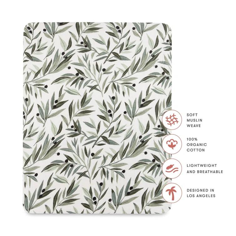 Olive Branches Muslin All-Stages Midi Crib Sheet in GOTS Certified Organic Cotton